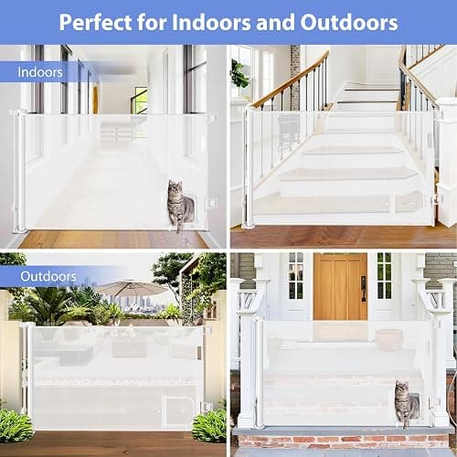 Retractable Baby Gate with Cat Door 55" Wide Retractable Baby Gate for Stairs Mesh Baby Gate with Pet Door Retractable Dog Gate for The House Retractable Pet Gate with Door Safety Gates for Toddlers thumbnail 6