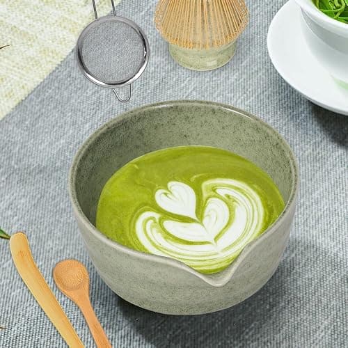 Matcha Set, Matcha Whisk Set Includes 17oz Matcha Bowl with Spout,Matcha Whisk,Chasen Holder, 2 Scoop, Sifter - 6 Pcs Tea Green Glaze Ceramic Matcha Kit for Matcha Lover thumbnail 2