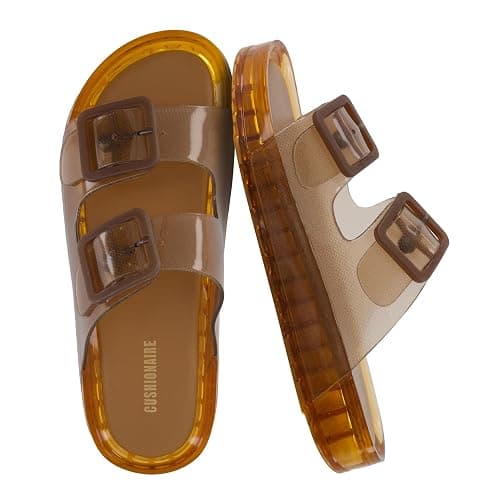 CUSHIONAIRE Pool Slides for Women Water Resistant Double Buckle Adjustable Slip-On Womens Sandals for Beach Shower Casual Wear - Image 1