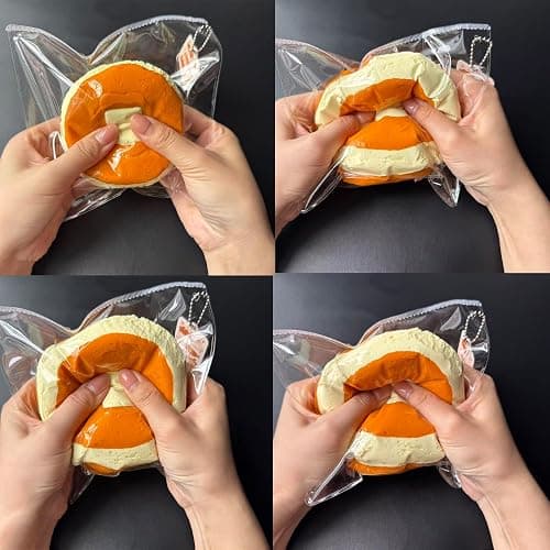 Jumbo Pancake Stack Squishy Toy, Slow Rising Stress Relief Squeeze Realistic Food Replica with Butter Detail Orange and Cream Decorative Play Food Premium Silicone Handmade Keychain Gift for Adults thumbnail 5