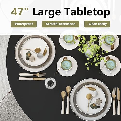 weselon 47 inch Round Dining Table for 4, Kitchen Table Dinner Table with 2-Layer Storage Shelf and Wood Slide Door for Home Dining Room Living Room (Black) thumbnail 4