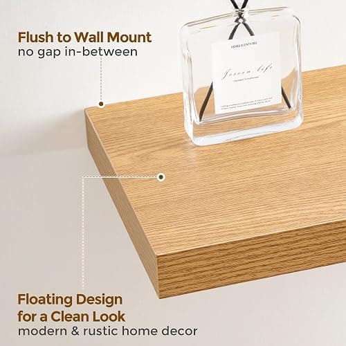 Heimlove 90 cm Floating Shelves 36 Inch Long,9.3 Inch Deep Hanging Shelves Wall Mounted Set of 2,Wood Wall Shelves for Bathroom,Kitchen,Office,Living Room Decor,Oak Color thumbnail 6