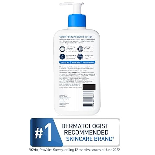 CeraVe Daily Moisturizing Lotion for Dry Skin, Body Lotion & Face Moisturizer with Hyaluronic Acid and Ceramides, Daily Moisturizer, Fragrance Free, Oil-Free, 19 Ounce thumbnail 5