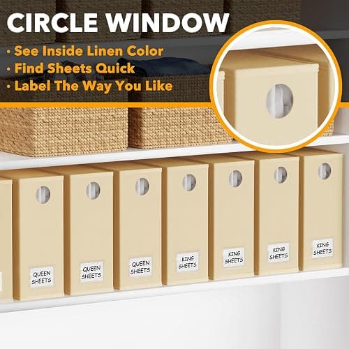 SpaceAid 8 Pack Bed Sheet Organizers and Storage, Foldable Sheet Organizer for Linen Closet, Sheets Set Folder Keeper with Window XL (Queen & King Size) Bedding Container (Beige, 8 Pack) thumbnail 5