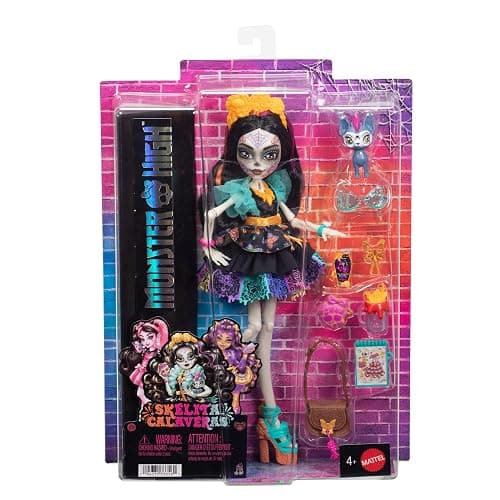 Monster High Skelita Calaveras Doll | Skeleton in Colorful Papel Picado Dress with Pet Dog Candelita & 7 Accessories like Sketch Book, Snack & Messenger Bag, JHK34 thumbnail 7