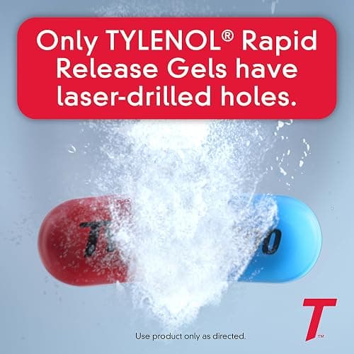 Tylenol Extra Strength Acetaminophen Rapid Release Gels, Fast, Strong Pain Relief, Fever Reducer Medicine, 500 mg Gelcaps with Laser‑Drilled Holes for Fast Release, Value Size, 225 Count thumbnail 2