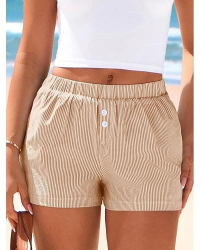 BTFBM Striped Boxer Shorts for Women 2025 Summer Y2k Vacation Beach Bottoms Lounge Sleep Pj Pajama Shorts Spring Clothes thumbnail 2