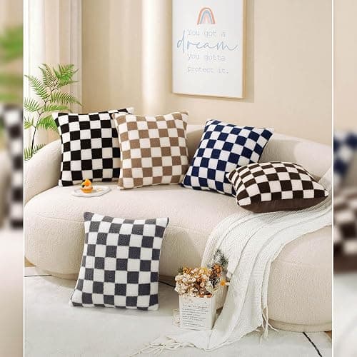 AmHoo Pack of 2 Decorative Throw Pillow Covers Checkerboard Luxury Super Soft Faux Fur Wool Set Case Cushion for Couch Sofa Bedroom 18 x 18-Inch Black thumbnail 6