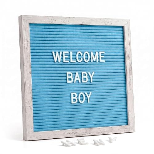 Rustic Blue Felt Letter Board 10x10 Inch for Baby Boy Announcements | 336 letters, numbers and symbols with a tabletop stand and wall hanger for newborn photos, milestones and birthdays - Image 1
