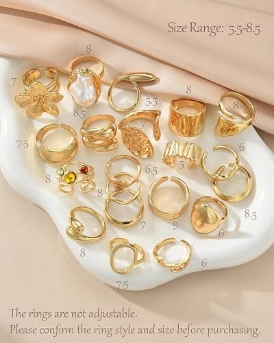 20Pcs Gold Ring Set for Women Chunky Boho Stack Flower Statement Rings Pack | Statement Midi Stackable Rings Set, Chunky Boho Flower Rings, Adjustable Suitable All Occasions, Great Gift for Women thumbnail 8