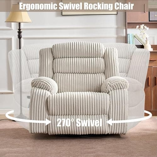 SINCRUMI Power Swivel Rocker Recliner Chair for Adults with Massage and Heat, USB and Type-C Charging Port, Infinite Position, Electric Glider Rocking Chairs for Living Room, Nursery, Pale Grey thumbnail 5