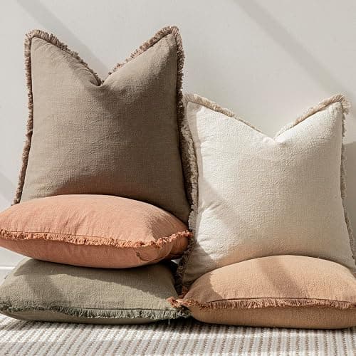 Foindtower Set of 2 Decorative Linen Fringe Lumbar Throw Pillow Covers Boho Farmhouse Cushion Cover with Tassels Soft Accent Pillowcase for Couch Sofa Bed Living Room Home Decor,12×20 Inch,Light Brown thumbnail 6