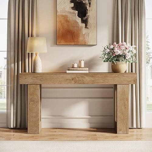 Tribesigns 63-Inch Long Console Table, Wooden Rectangular Sofa Table Behind The Couch, Farmhouse Entryway Table for Entrance, Hallway, Living Room (Natural) thumbnail 4
