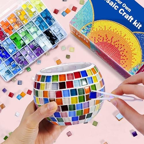 Glass Mosaic Candle Holder Kit – DIY Mosaic Kits for Adults & Crafts for Girls 8-12 – Arts and Crafts for Kids, Tealight Candle Holder for Home Decor, Toys Girls Birthday Christmas Gifts Ages 6 7 8-12 - Image 1