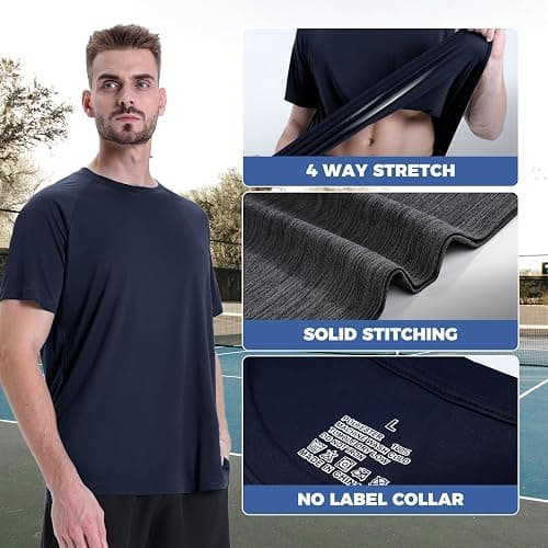 5 Pack Workout Mens T Shirts - Black Gym Quick Dry Short Sleeve Moisture Wicking Tee Tops for Athletic Work Casual Running thumbnail 2
