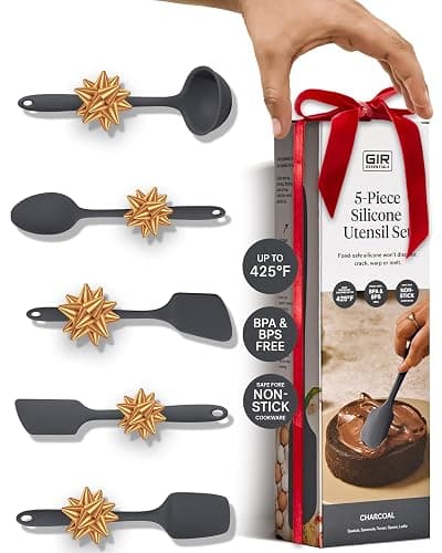 GIR: Get It Right 5 Piece Silicone Essentials Kitchen Utensils Set - Ladle, Spatula, Flip, Spoon & Spoonula - Non-Toxic Cooking Utensils for Nonstick Cookware, Cooking and Baking - Charcoal - Image 1