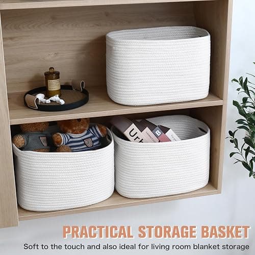 ECDYQXVU Cotton Rope Shelf Storage Basket, 15x10x9 in, Shelf Storage Baskets for Clothes, Toys, Towels, Books, Laundry (White, 1 Pack) - 1 Pack - White thumbnail 6