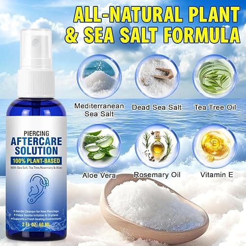 Piercing Aftercare Spray, Piercing Cleaner Spray for Body and Facial Piercings – Ear, Nose, Navel, Oral & Skin Piercings Cleaner, Cleansing & Moisturizing - 2 Fl Oz thumbnail 2