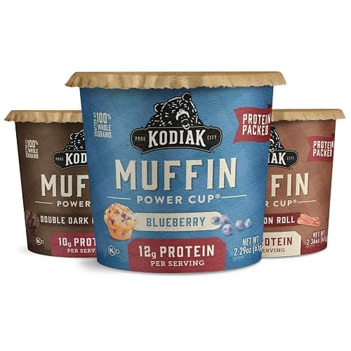 Kodiak Cakes Minute Muffin Cup Variety Pack - 100% Whole Grains, Double Dark Chocolate, Blueberry & Cinnamon Roll (Pack of 12) - Image 1
