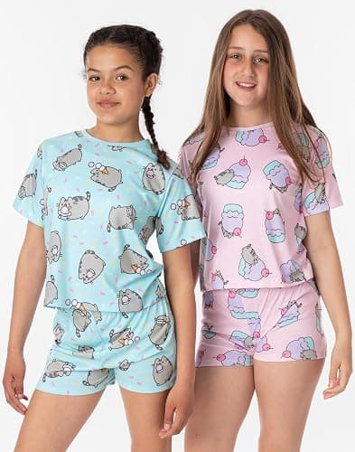 Pusheen Girls Pajama Set | 2 Pack Multicoloured Short Sleeve T-Shirt with Shorts Nightwear PJs For Kids thumbnail 2