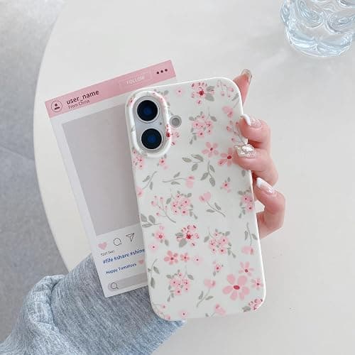 QLTYPRI for iPhone 16 Case, Cute Pink Floral Flower Pattern Aesthetic Phone Case, Raised Camera Protection Soft Slim TPU Shockproof Protective Phone Cover for Girls Women - Pink thumbnail 2