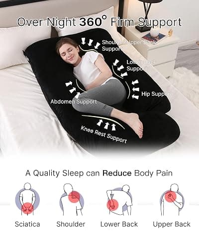 ALLOPERA Pregnancy Pillow, Full Body Maternity Pillow 57 inch, with Removable Washable Cover - Sleep Support for Legs, Back, Neck, Shoulder, HIPS, Belly for Pregnent Women, Velvet (Coal-Black) thumbnail 3