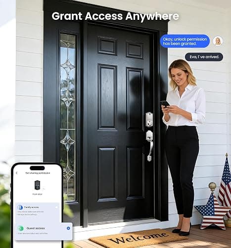 Veise VE017 Fingerprint Smart Door Lock, App Control, 8-in-1 Keyless Entry, Auto Lock, Emergency Power Port, Electronic Touchscreen Keypad, Biometric Smart Locks for Front Door, Satin Nickel thumbnail 7