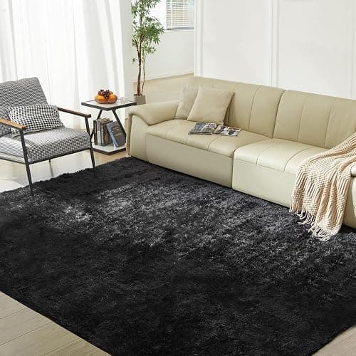 Ultra Soft Rug for Living Room, 4X6 Fluffy Shag Area Rug for Bedroom, Modern Shaggy Carpets Fuzzy Rug for Teens Dorm Nursery Home Decor Aesthetic, Upgrade Anti-Skid Durable, Black thumbnail 9