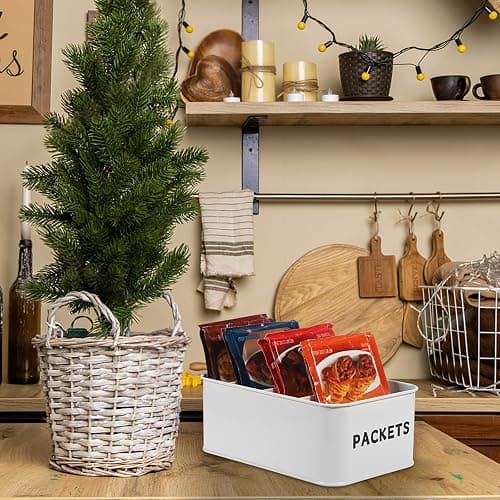 BSTKEY Seasoning Packet Organizer, Food Storage Organizer with Divided 4 Compartments, Metal Storage Caddy for Kitchen Pantry Cabinet, Kitchen Organization Bin for Snacks Spice Packets, White thumbnail 8