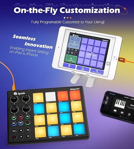Synido TempoPAD Midi Controller Beat Maker Machine for Music Production, Portable USB MIDI Beat Pad Controller for Beginners with Durable Carrying Bag, 16 Backlit Beat Pad, 4 Assignable Knob thumbnail 2