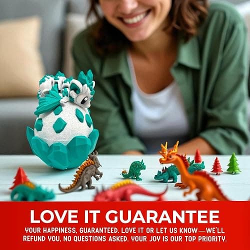 Articulated Dragon with Fantasy Egg – 3D Printed Mythical Creature Gift, Posable Jointed Companion, Collectible Detailed Shelf or Desk Decoration - for Adults (Emerald Dragon + Egg) thumbnail 2