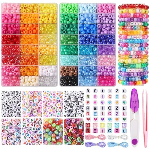 XIMISHOP 3680PCS Pony Beads ,2400PCS Colorful Hair Beads 48 Colors 6x9mm Rainbow Plastic Pony Bead for Hair Braids Craft Beads Kit Friendship Bracelet Making - Image 1