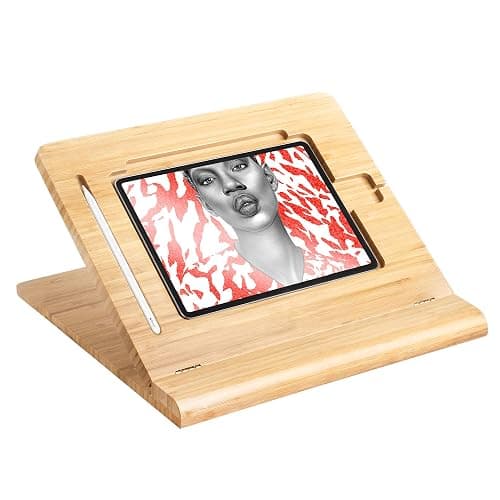 ELETIUO Tablet Desktop Stand Height Adjustable,Foldable Bamboo Drawing Ipad Holder,Multi-Angle Portable Stand Organizer,Compatible with 12.9 inch ipad pro 3rd/4th Gen - Image 1
