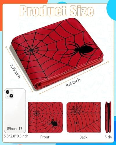 Bistup Cute Leather Wallet for Boys - Cool Credit Card Cash Id Holder Rfid Blocking Bifold Small Wallets With Coin Pocket Slim for Teens Little Boy Youth Cartoon Unique Red Kawaii Design thumbnail 3