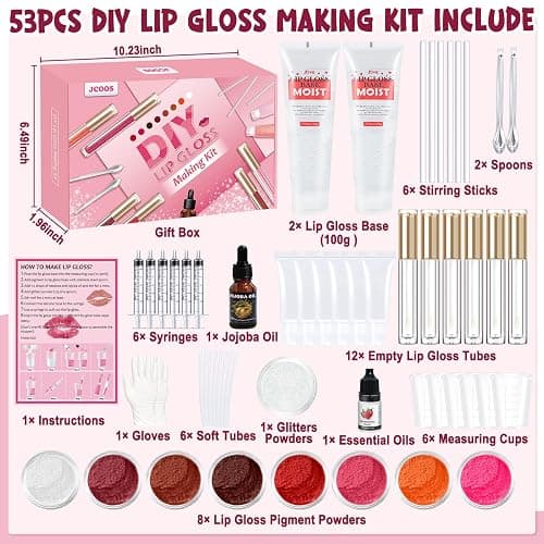 JCOOS Diy Lip Gloss Kit, Lip Gloss Making Kit, LipGloss Making Kit Make Your Own Lip Gloss Making Supplies, Shimmery LipGloss Base, Empty Tubes, Jojoba Oil, Women Teen Girl Gifts Trendy Stuff thumbnail 2