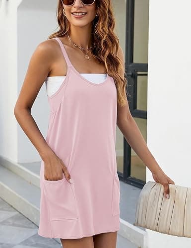 LTSCNRM Women's Tennis Dress Workout Mini Dress Built-in Shorts Sleeveless Spaghetti Straps Golf Athletic Dresses thumbnail 3