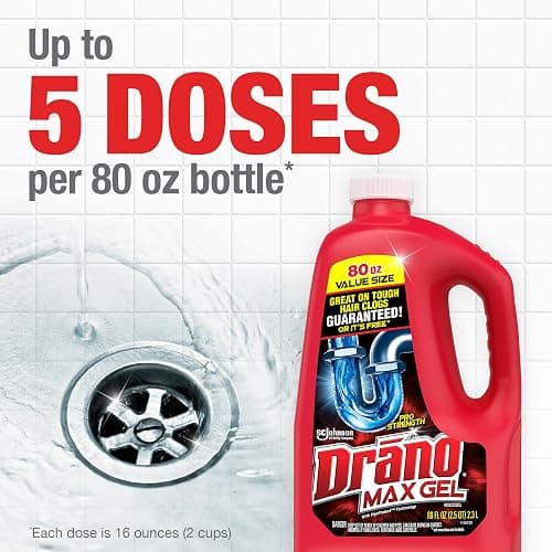 Drano Max Gel Drain Clog Remover & Cleaner, Fast-Acting to Unclog Standing Water & Remove Hair, Grease & Food Blockages, Safe for all Pipes & Septic, Kitchen Sinks, Bathroom Showers, 80 Oz, 2 Pack thumbnail 9