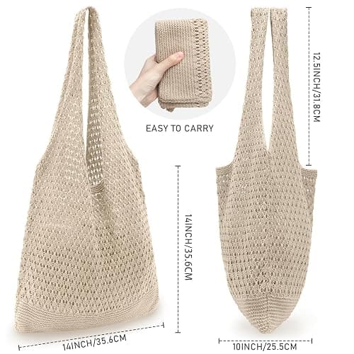 hatisan Crochet Bags for Women - Summer Beach Tote, Aesthetic Hippie Knit Bag thumbnail 2