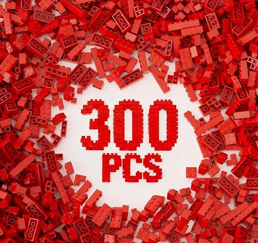 300Pcs Building Brick Bulk, Red Bulk Bricks with 5 Sizes, Compatible with Lego and Parts and Pieces, Creative Halloween Christmas Building Block Toys for Boys Girls Ages 6 7 8 9 10 Years Old - Image 1
