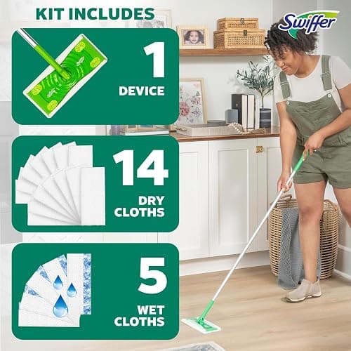 Swiffer Sweep + Mop, Broom & Mop Alternative, Dry & Wet Floor Cleaner for Dirt, Dust, Hair, All Purpose Cleaning Tool for Home, Bathroom, Kitchen, Set Includes 1 Sweeper, 14 Dry Pads, 5 Wet Pads Fresh thumbnail 5