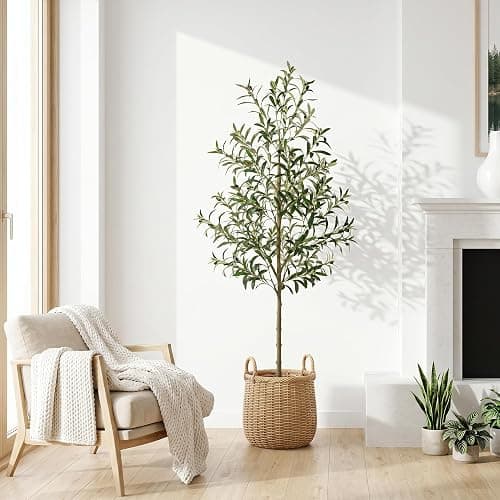 REIMUCO Fake Olive Tree - 6FT Fake Plants Indoor with Pot, Artificial Tree with Natural Olive Branches and Realistic Leaves, Silk Faux Trees for Modern Home Living Room Office Decor thumbnail 4