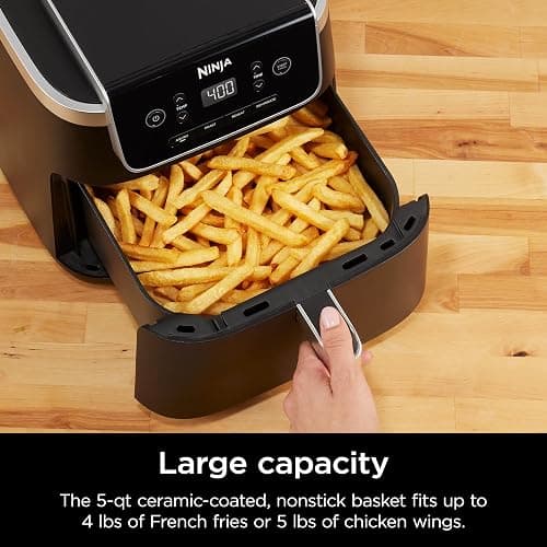 Ninja Air Fryer with Air Crisp | 5 QT Capacity fits up to 4lbs of Fries | 4-in-1 Pro Air Fry, Roast, Reheat, Dehydrate | 400°F Max Temp | 1750 Watts | W/Nonstick Basket & Crisper Plate | Grey | AF141 thumbnail 3