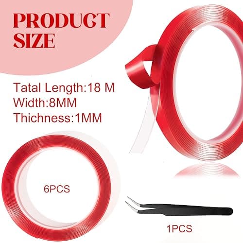 Qenk 6 Rolls of Double Sided Nail Tape Reusable Double Sided Mounting Tape Nail Tape for Press on Nail Packaging Nail Art Pressed Nail Supplies for Nail Tip Color Design Display with Tweezers thumbnail 2
