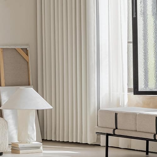 FMFUNCTEX 100% Blackout Beige Curtains 84 Inches for Bedroom, 2 Panels | Black out Drapes, Thermal Insulated Noise Reducing, Textured Weave, Room Darkening, Window Curtain, for Living Room,Grommet thumbnail 2
