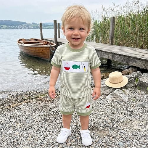 MERSARIPHY Toddler Baby Boy Girl Summer Clothes Embroidery Stripe T-shirt Tops Shorts Sets 6 12 18 Months 2T 3T Casual Outfit thumbnail 4