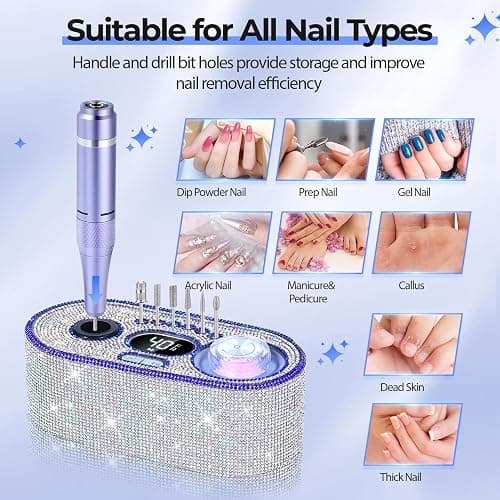 JOSGLOI Electric Nail Drill Professional: Shiny 40000RPM Electric Nail File Kit E File Nail Drill Machine with LCD Display for Acrylic Gel, Manicure Pedicure Polishing Grinder for Salon Home, Diamond thumbnail 5