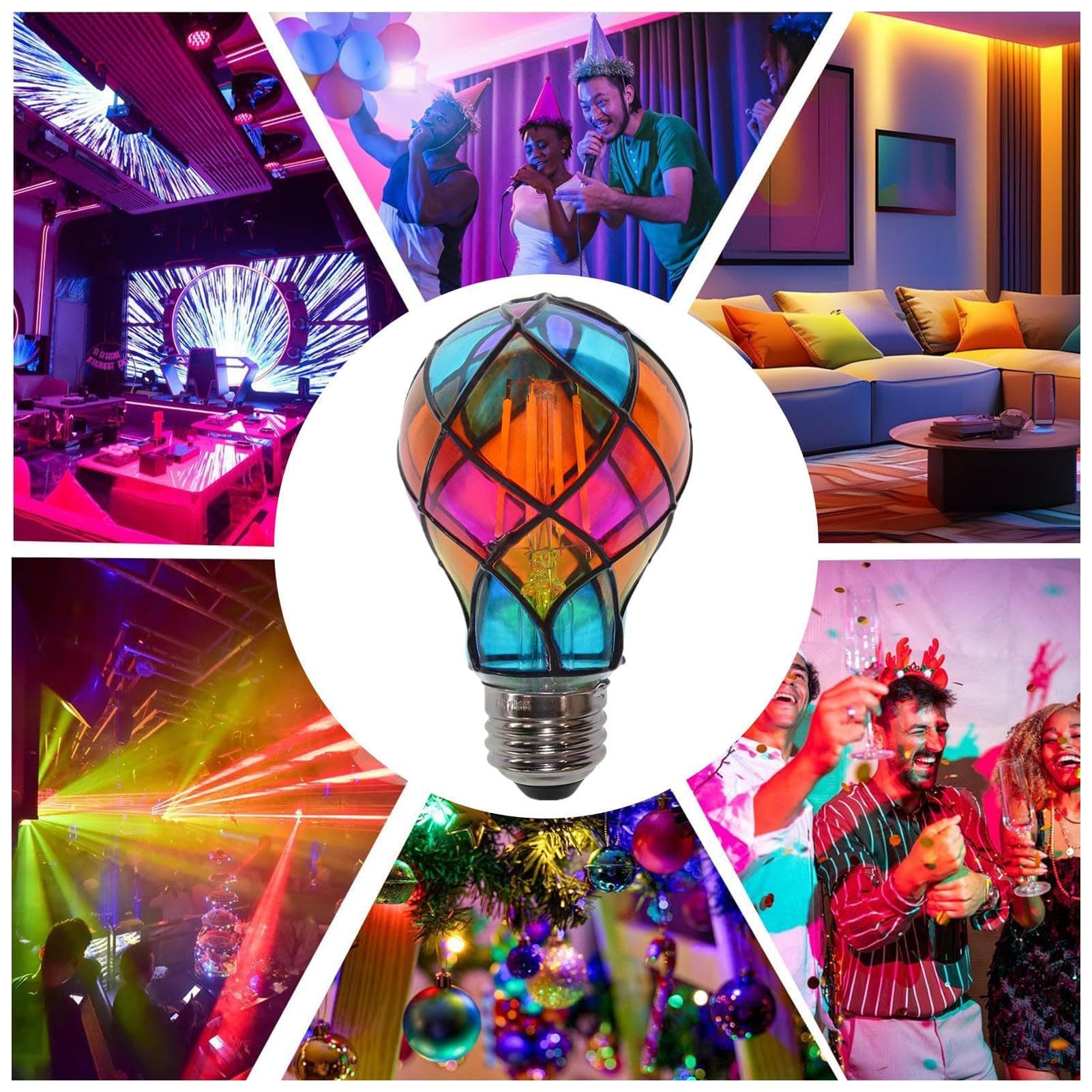Stained Glass Light Bulbs - E26 4W 120V Colorful LED,Hand Painted Lamp,For Indoor Home Room Night Table Lamp Garden Balcony Party Halloween Christmas thumbnail 4