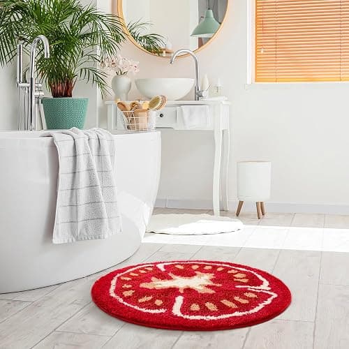 FROZZUR Tomato Cute Bath Mat for Bathroom, Red Round Bath Mat Non Slip Food Shaped Washable Bathtub Rug Bathroom Decor Tub Watermelon Kitchen Decoration thumbnail 7