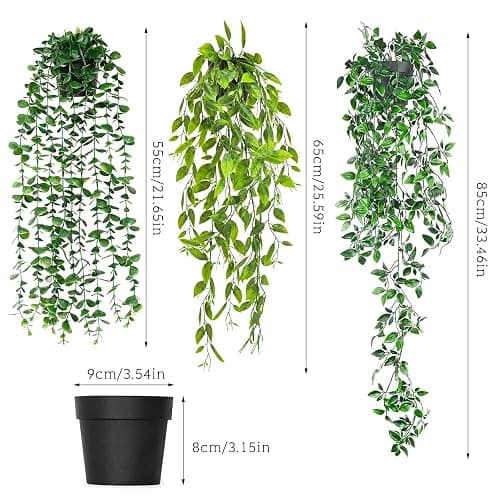 alwaiiz 3 Pièces Plante Artificielle Tombante avec Pot, Fausse Plante Tombante, Décoration végétale Verte Convient pour Chambres, Balcons, Jardins et Mariages thumbnail 3