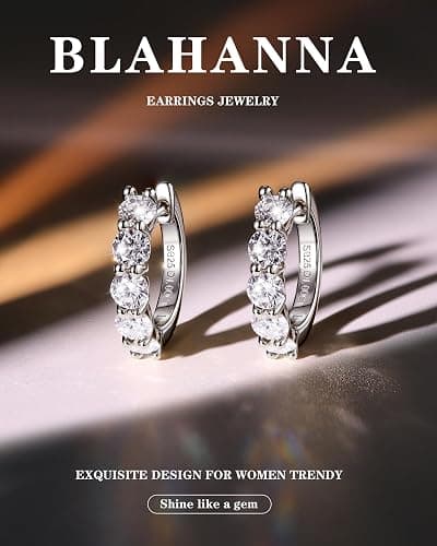Moissanite Hoop Earrings,2.0ct D Color 14K Gold Plated Brilliant Round Cut Earrings S925 Sterling Silver Huggie Earring for Women Men thumbnail 3